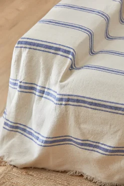 Colcha con raya tejida azul Bari