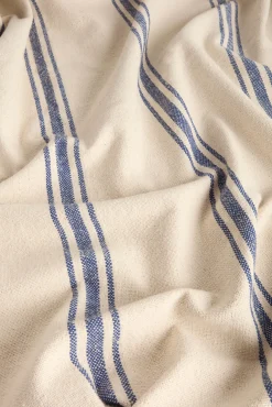 Colcha con raya tejida azul Bari