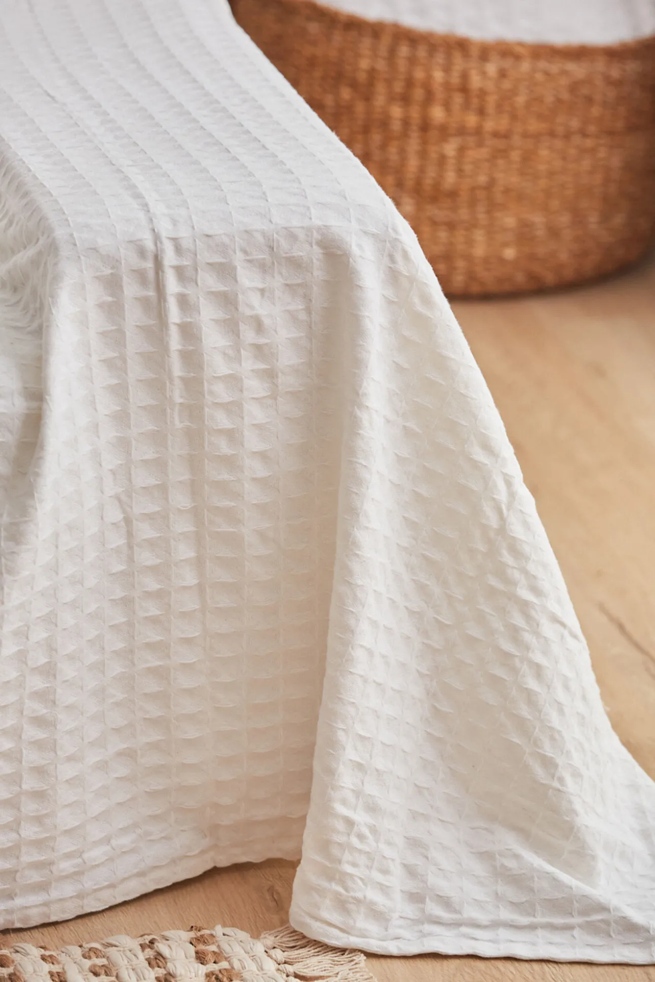 Colcha de algodón nido de abeja blanco Panal