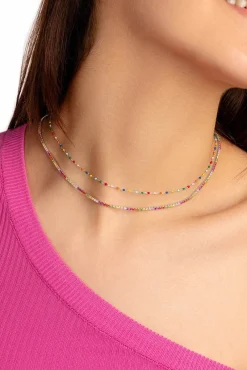 Collar Dots Colors Enamel Plata