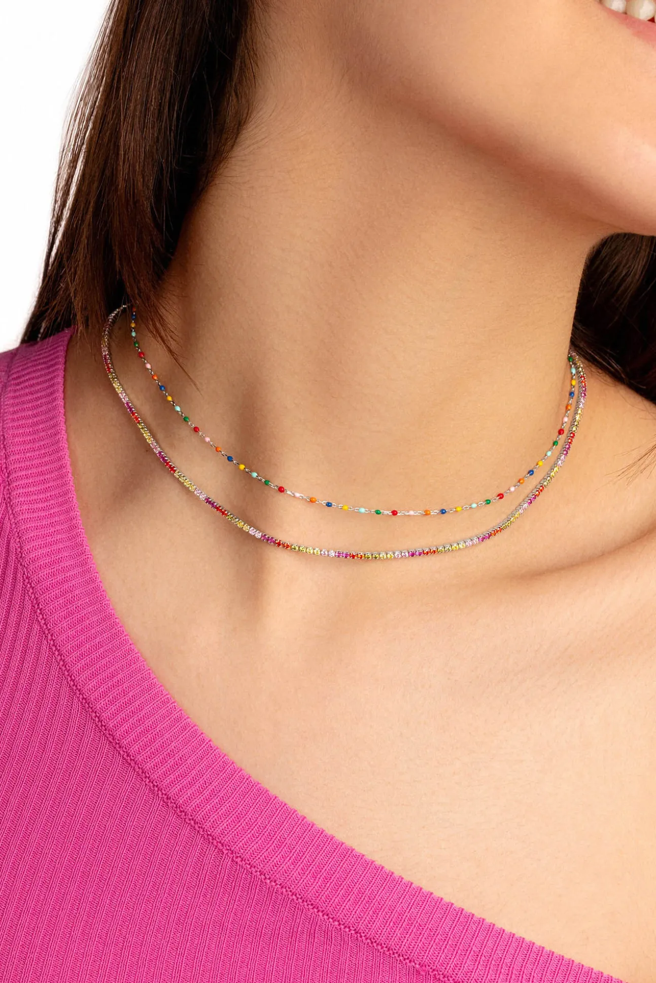 Collar Dots Colors Enamel Plata