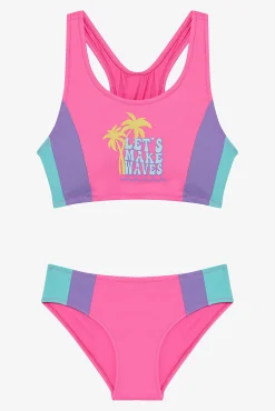 Conjunto de bikini rosa palmeras