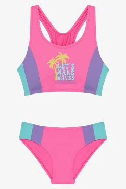 Conjunto de bikini rosa palmeras