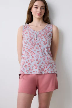 Conjunto de pijama corto rosa flores