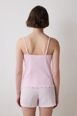 Conjunto de pijama corto rosa cuadros