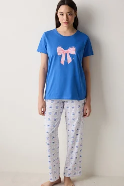 Conjunto de pijama largo azul estampado