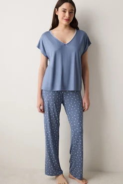Conjunto de pijama largo gris flores