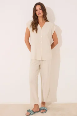 Conjunto pantalón y camiseta marfil lurex