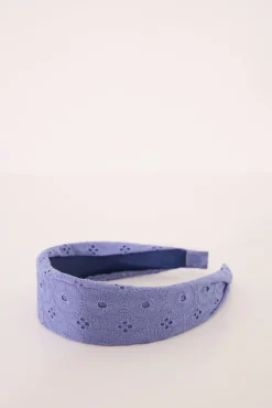 Diadema pelo azul y blanco bordado