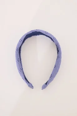Diadema pelo azul y blanco bordado