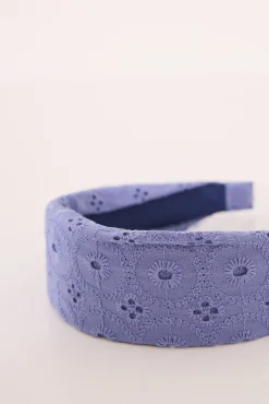 Diadema pelo azul y blanco bordado