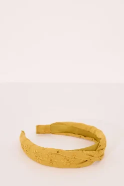 Diadema pelo bordado suizo mostaza