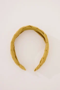 Diadema pelo bordado suizo mostaza