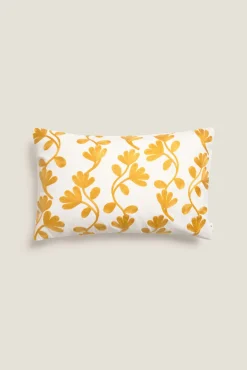 Funda cojín algodón flores bordadas