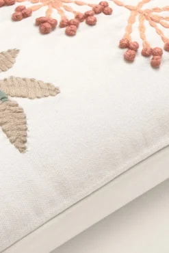 Funda cojín algodón hojas y flores