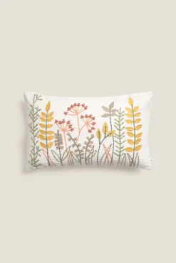 Funda cojín algodón hojas y flores