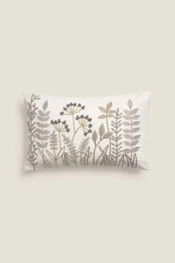 Funda cojín algodón hojas y flores