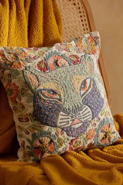 Funda de cojín con motivos felinos bordados Feli