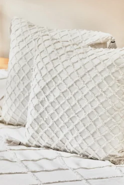 Funda de cojín con relieve de rombos blanco Royal