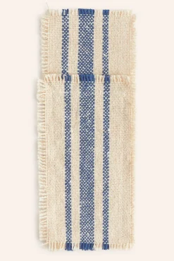 Funda de cubiertos con raya tejida azul Bari