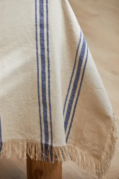 Mantel con raya tejida azul Bari