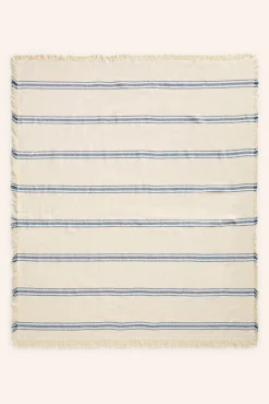 Mantel con raya tejida azul Bari