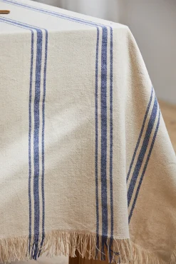 Mantel con raya tejida azul Bari