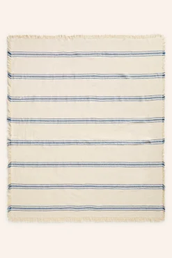 Mantel con raya tejida azul Bari