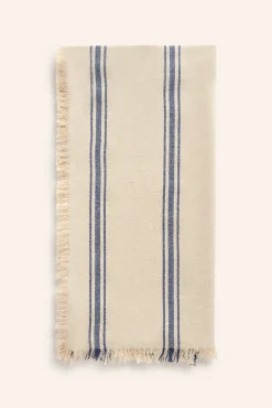 Mantel con raya tejida azul Bari