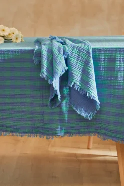 Mantel de algodón vichy azul Nasau