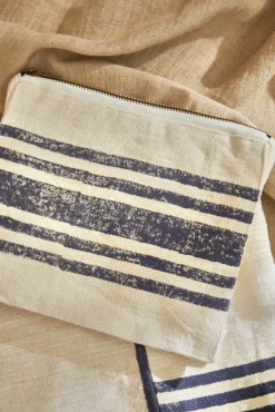 Neceser de lino estampado a rayas azules Lili