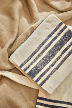 Neceser de lino estampado a rayas azules Lili