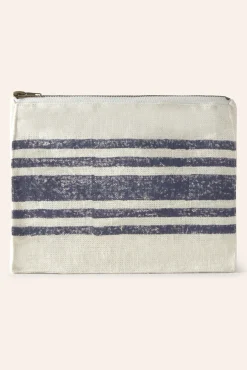 Neceser de lino estampado a rayas azules Lili