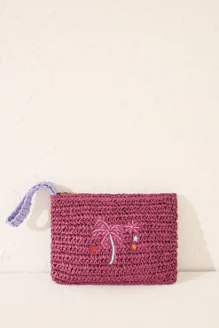 Neceser pequeño rafia estampado morado