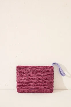 Neceser pequeño rafia estampado morado