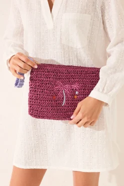Neceser pequeño rafia estampado morado