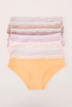 Pack 7 bragas anchas algodón mix colores encaje