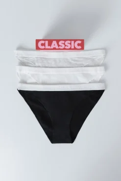 Pack 3 bragas clásicas blanco, gris, negro