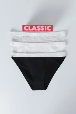 Pack 3 bragas clásicas blanco, gris, negro
