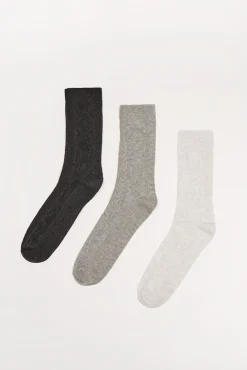 Pack 3 calcetines algodón textura gris