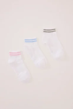 Pack 3 calcetines cortos algodón rayas blanco