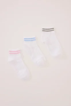 Pack 3 calcetines cortos algodón rayas blanco