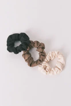 Pack 3 mini scrunchies negro/marrón/blanco