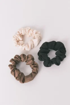 Pack 3 mini scrunchies negro/marrón/blanco