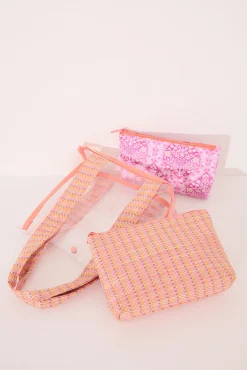 Pack 3 neceseres rafia rosa
