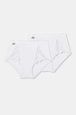 Pack de 2 bragas altas de algodón elástico con encaje