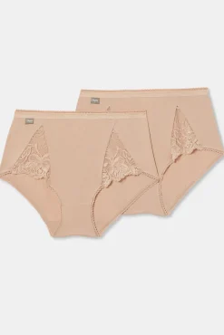 Pack de 2 bragas altas de algodón elástico con encaje