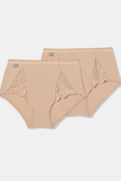 Pack de 2 bragas altas de algodón elástico con encaje