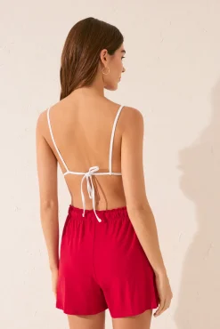 Pantalón corto 100% algodón rojo bordado