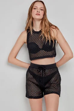 Pantalón corto crochet negro